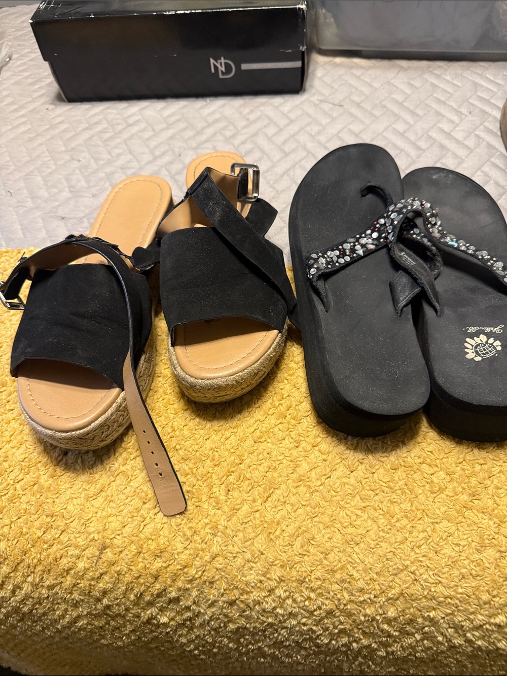 Yellow Box Black Espadrille Wedge Sandals